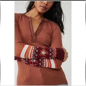 Free People We the Free Mikah Layering Cuff Thermal Top Size S in Autumn Combo